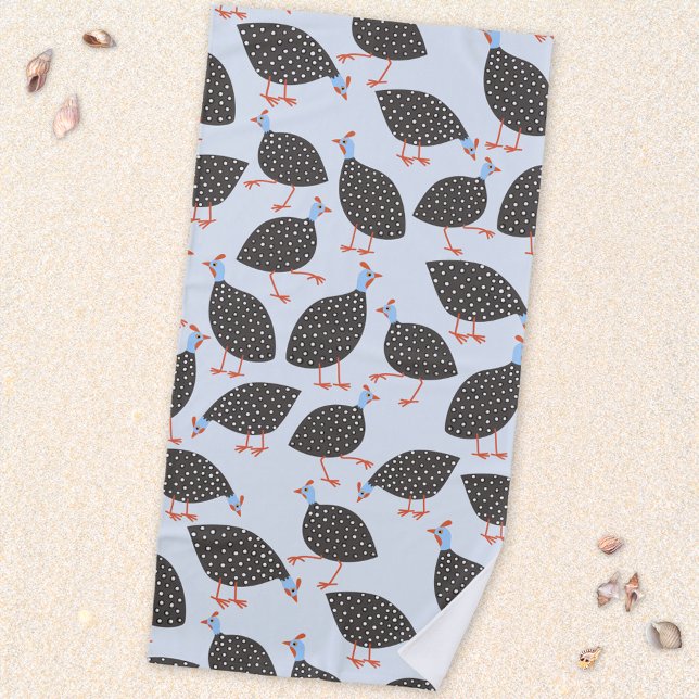Guinea Fowl Cute Bird Pattern Beach Towel (Fun Guinea Fowl beach towl for guineahen bird lovers)