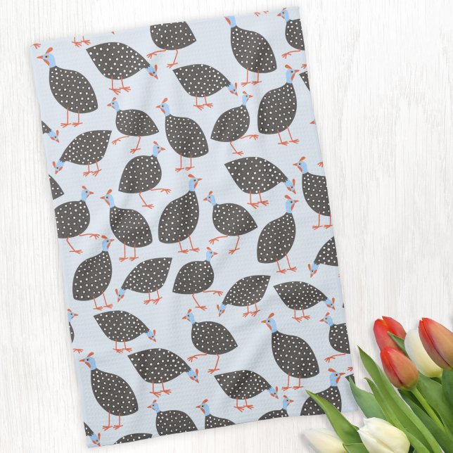 Guinea Fowl Cute Bird Pattern Kitchen Towel (Fun Guineafowl bird kitchen tea towel)