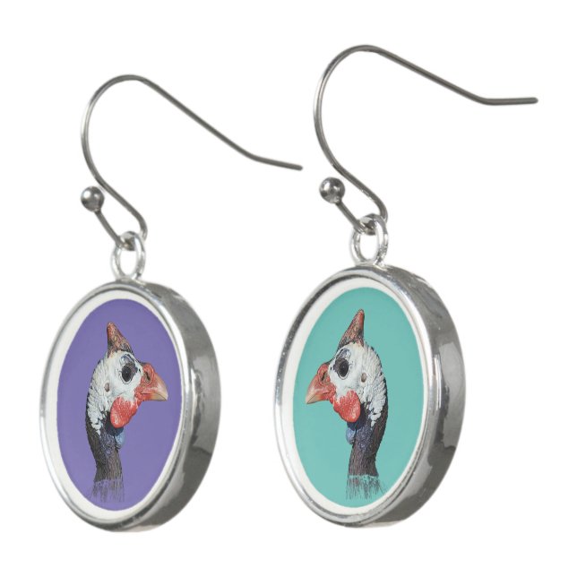Guinea Fowl Head Earrings (Angled)