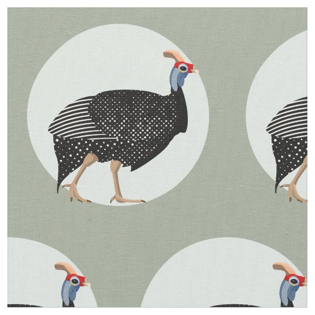 Guinea fowl illustration fabric (Close Up)