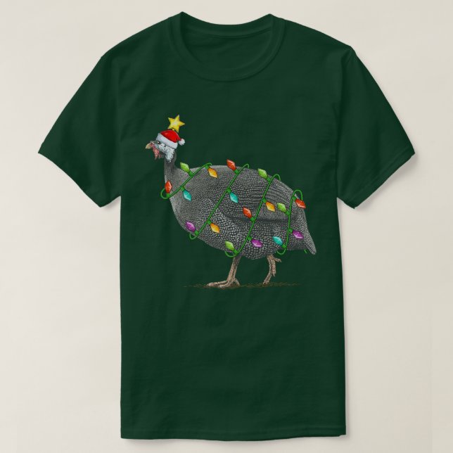 Guinea Fowl Lighting Xmas Tree Santa Guinea Fowl C T-Shirt (Design Front)
