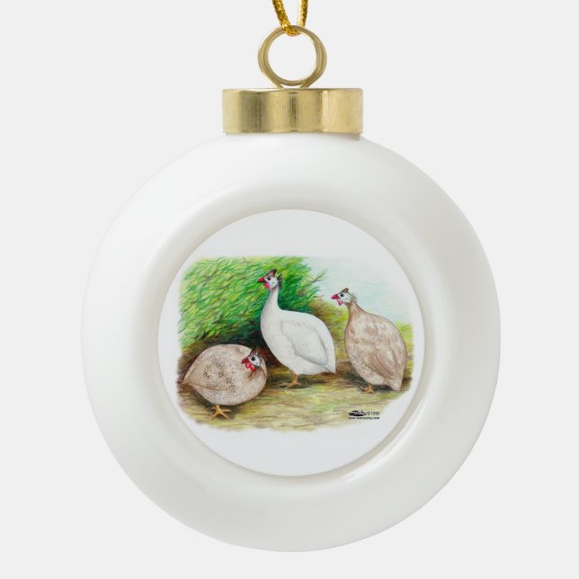Guinea Fowl Outside Ceramic Ball Christmas Ornament (Front)