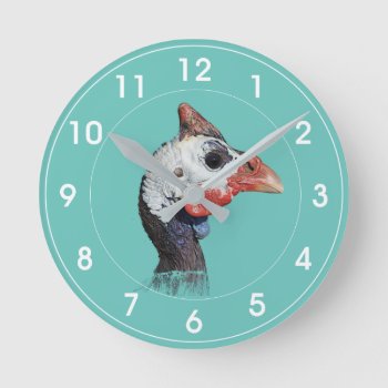 Guinea Fowl Round Clock by Youbeaut at Zazzle