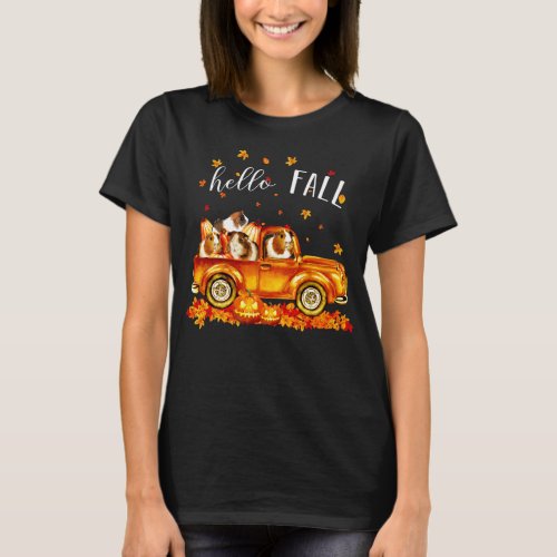 Guinea Hello Fall Guineas in Car Pumpkin Happy Hal T_Shirt