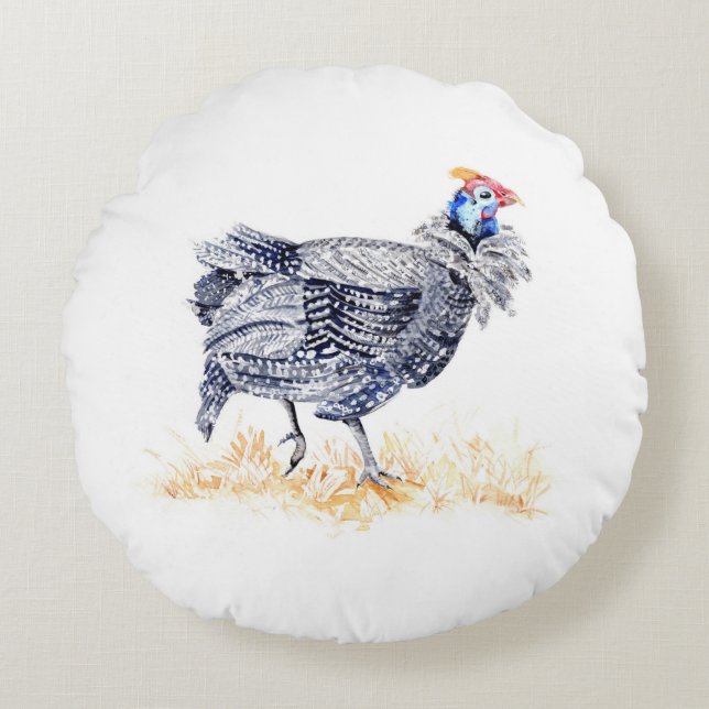 Guinea hen round pillow (Front)