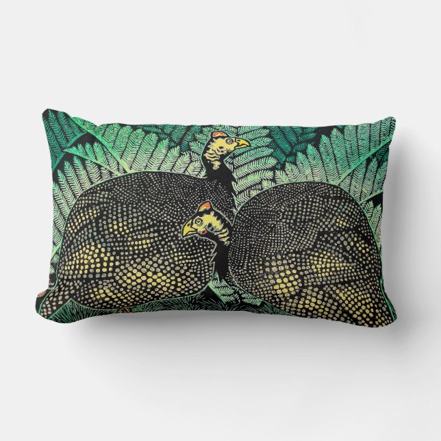 Guinea Hens kasamatsu shiro bird leaf japanese art Lumbar Pillow (Front)