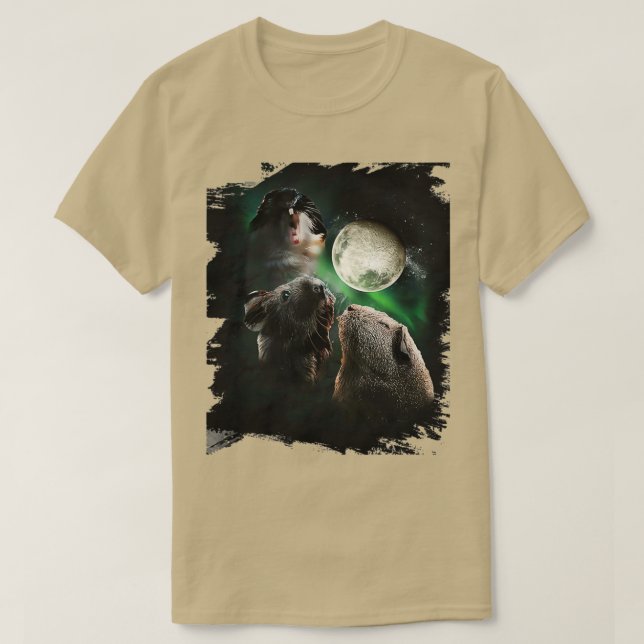 Guinea Pig 3 Moon Wolf Wolves Howling  T-Shirt (Design Front)