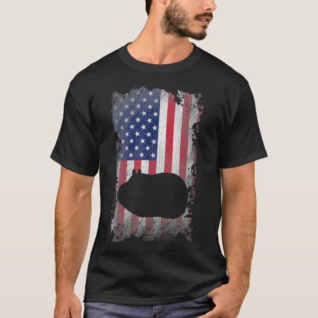 Guinea Pig American Flag Proud USA Patriot Guinea  T-Shirt (Front)