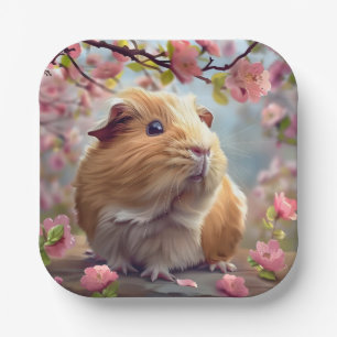 Guinea Pig Amidst Spring Blossoms Paper Plates