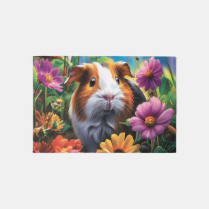Guinea Pig Among Vibrant Flowers Rug