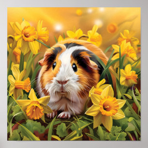 Guinea Pig Amongst The Daffodils Poster