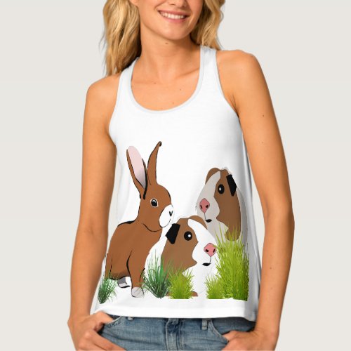 guinea pig and a bunny having fun in the grass tank top