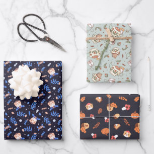Guinea pig and Capybara festive pattern set of 3 Wrapping Paper Sheets
