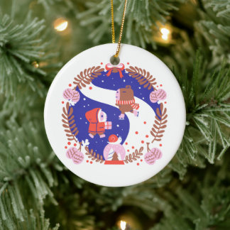 Guinea pig and capybara Winter Village Ceramic Ornament