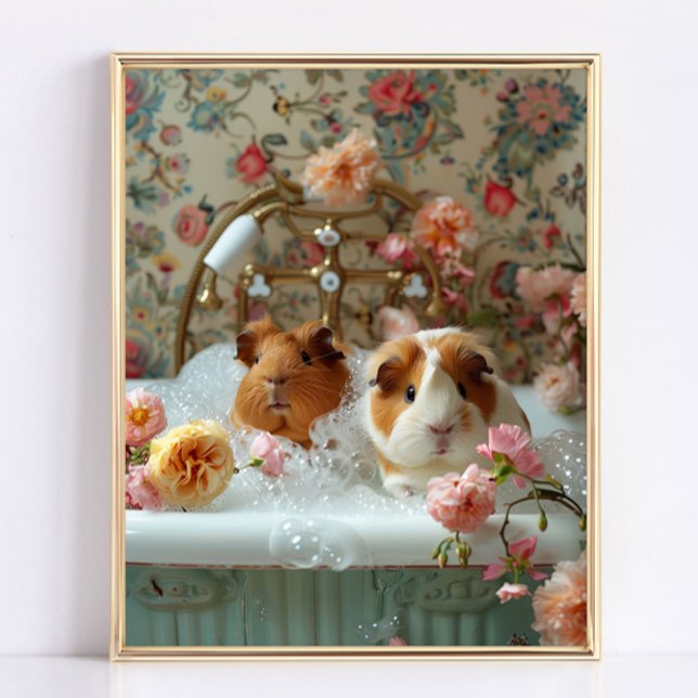 Guinea Pig Art, Guinea Pig in Bathtub Art Poster (Cute Guinea Pig Art)