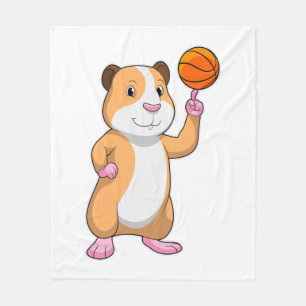 Guinea pig as Basketball player with Basketball.pn Fleece Blanket