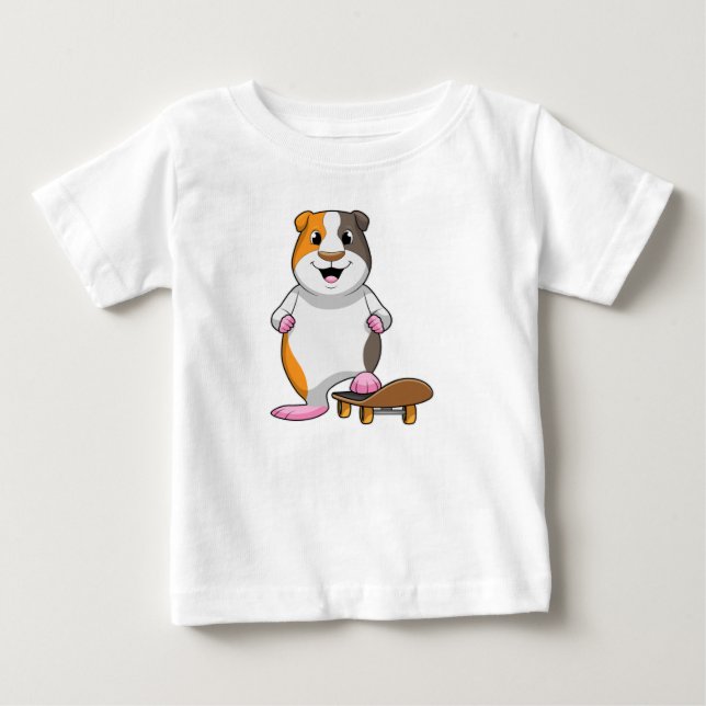 Guinea pig as Skater with Skateboard Baby T-Shirt (Front)
