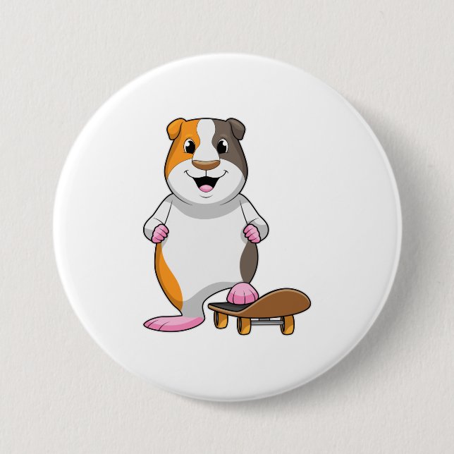 Guinea pig as Skater with Skateboard Button (Front)