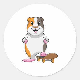 Guinea pig as Skater with Skateboard Classic Round Sticker