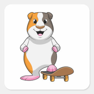 Guinea pig as Skater with Skateboard Square Sticker