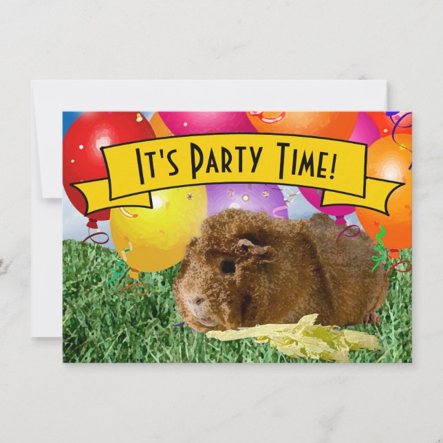 Guinea Pig Balloons Children's 5th Birthday Party Invitation (Front)