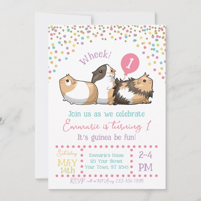 Guinea Pig Birthday Party Invitation Confetti (Front)