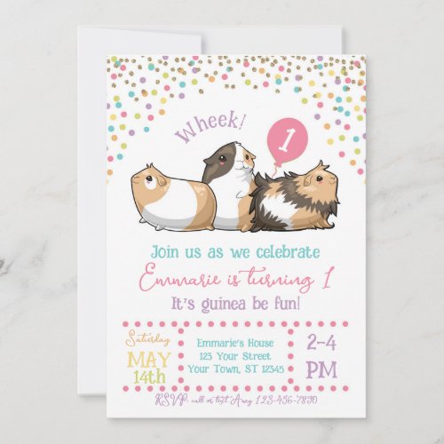 Guinea Pig Birthday Party Invitation Confetti