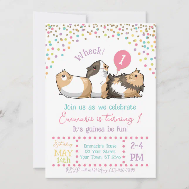 Guinea Pig Birthday Party Invitation Confetti | Zazzle