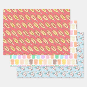 Guinea pig, capybara and koala with food pattern wrapping paper sheets