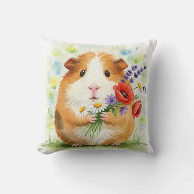 Guinea Pig Cavia Cavy Flowers Pillow (Front)