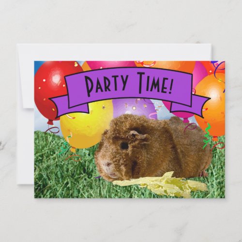 Guinea Pig Childrens 3rd Birthday Party Balloons Invitation