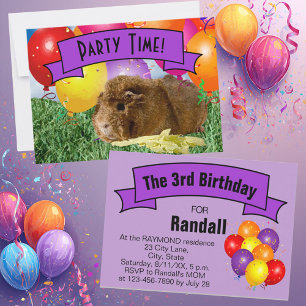 Guinea Pig Children's 3rd Birthday Party Balloons Invitation