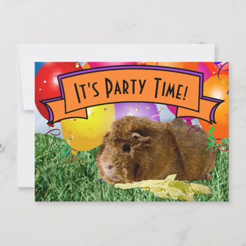 Guinea Pig Childrens 7th Birthday Party Balloons Invitation