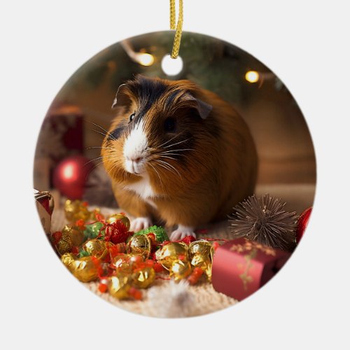 Guinea Pig Christmas Ceramic Ornament