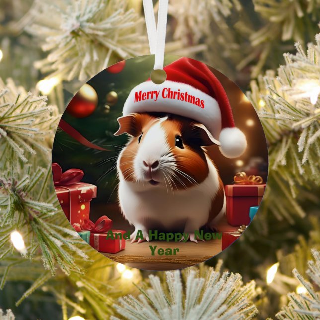 Guinea Pig Christmas Greeting,  Metal Ornament (Insitu)