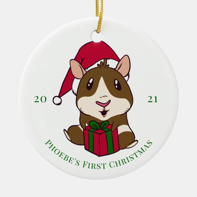 Guinea Pig Christmas Holiday Personalized Ceramic Ornament (Front)