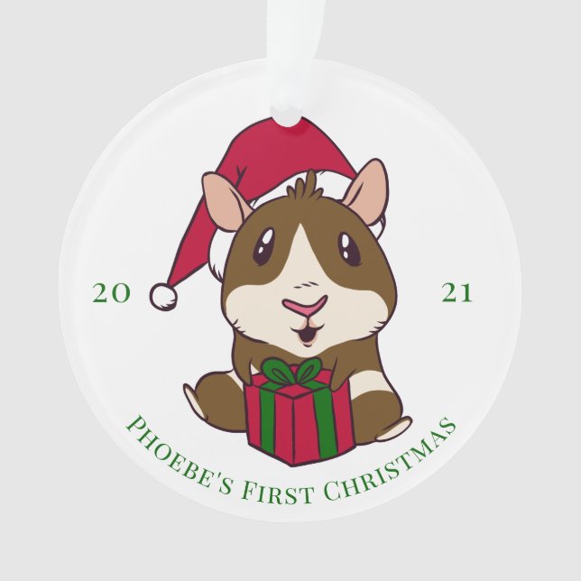 Guinea Pig Christmas Holiday Personalized Ornament (Front)