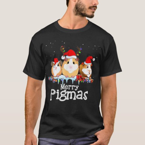 Guinea Pig Christmas Lights Santa Hat Xmas  T_Shirt