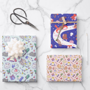 Guinea pig Christmas pattern set of 3 Wrapping Paper Sheets