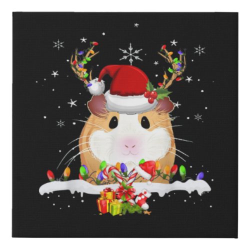 Guinea Pig Christmas Reindeer Christmas Lights Faux Canvas Print