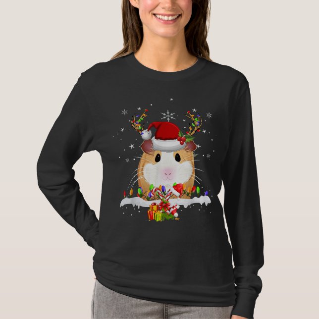 Guinea Pig Christmas Reindeer Christmas Lights T-Shirt (Front)