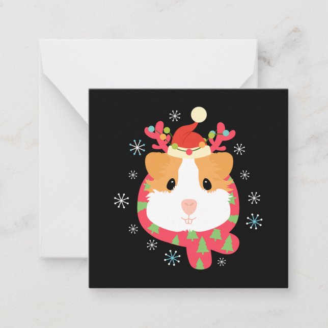 Guinea Pig Christmas Reindeer Note Card (Front)
