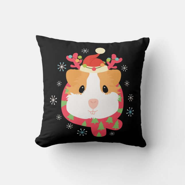Guinea Pig Christmas Reindeer Throw Pillow (Front)