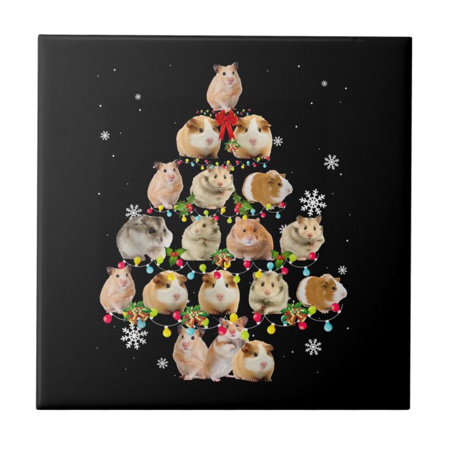 Guinea Pig Christmas Tree Lights Funny Xmas Gift Ceramic Tile (Front)