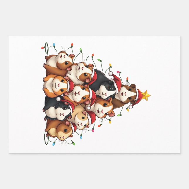 Guinea Pig Christmas Tree Merry Christmas Xmas Wrapping Paper Sheets (Front)