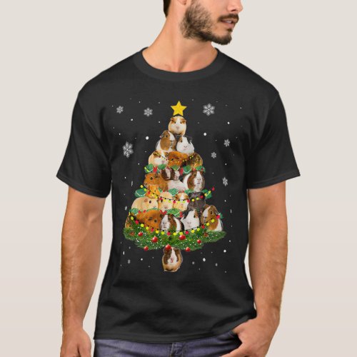 Guinea Pig Christmas Tree Santa Hat xmas Lights Pa T_Shirt