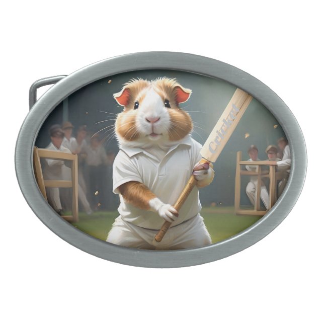 Guinea Pig Cricketer: Dressed In Whites Belt Buckle (Front)