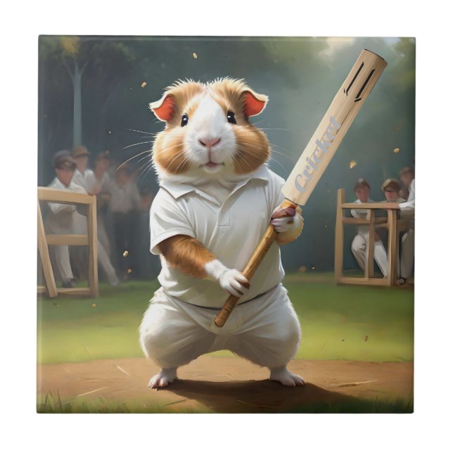 Guinea Pig Cricketer: Dressed In Whites Ceramic Tile (Front)