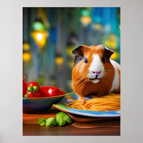 Guinea Pig Eating Spaghetti Poster