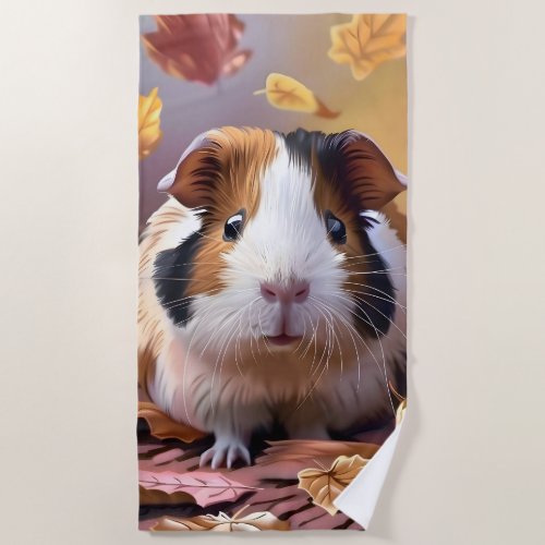 Guinea Pig  Falling Autumn Leaves  Beach Towel